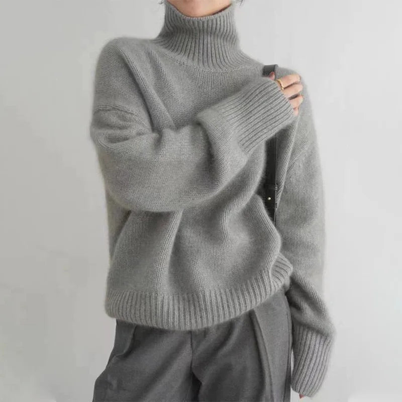 Damen Rollkragenpullover | Elegant, Bequem & Warm in Grau