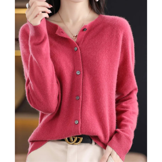 Damen Strickjacke | Lang & Bequemer O-Hals Cardigan