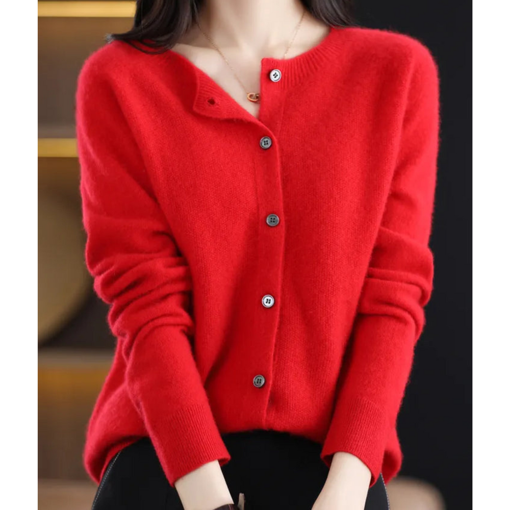 Damen Strickjacke | Lang & Bequemer O-Hals Cardigan