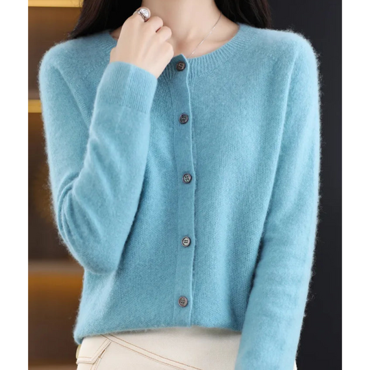 Damen Strickjacke | Lang & Bequemer O-Hals Cardigan