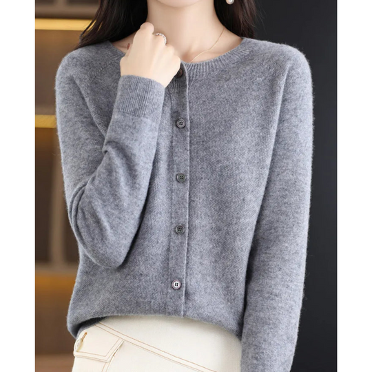 Damen Strickjacke | Lang & Bequemer O-Hals Cardigan