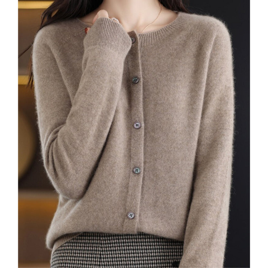 Damen Strickjacke | Lang & Bequemer O-Hals Cardigan