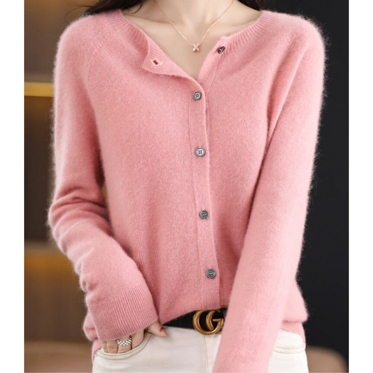 Damen Strickjacke | Lang & Bequemer O-Hals Cardigan